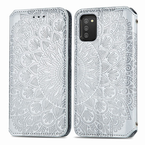 Coque Portefeuille Motif Fantaisie Livre Cuir Etui Clapet S01D pour Samsung Galaxy A02s Argent