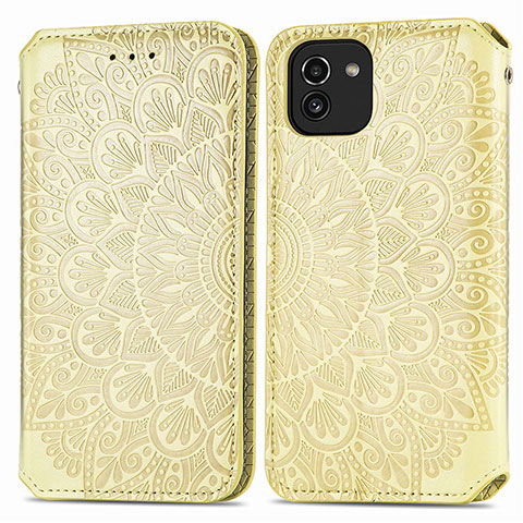 Coque Portefeuille Motif Fantaisie Livre Cuir Etui Clapet S01D pour Samsung Galaxy A03 Or