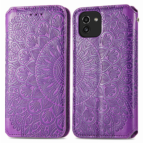 Coque Portefeuille Motif Fantaisie Livre Cuir Etui Clapet S01D pour Samsung Galaxy A03 Violet