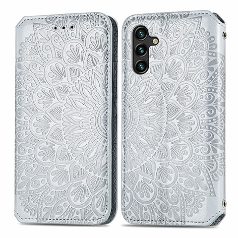 Coque Portefeuille Motif Fantaisie Livre Cuir Etui Clapet S01D pour Samsung Galaxy A04s Argent