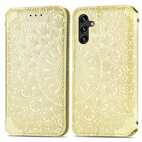 Coque Portefeuille Motif Fantaisie Livre Cuir Etui Clapet S01D pour Samsung Galaxy A04s Or