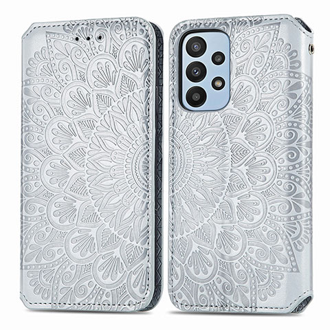 Coque Portefeuille Motif Fantaisie Livre Cuir Etui Clapet S01D pour Samsung Galaxy A23 4G Argent