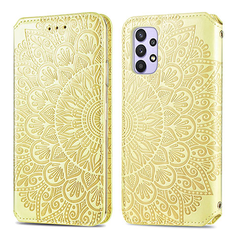 Coque Portefeuille Motif Fantaisie Livre Cuir Etui Clapet S01D pour Samsung Galaxy A32 4G Or