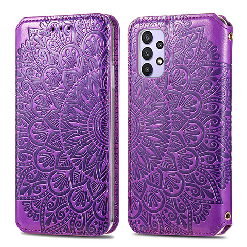 Coque Portefeuille Motif Fantaisie Livre Cuir Etui Clapet S01D pour Samsung Galaxy A32 4G Violet