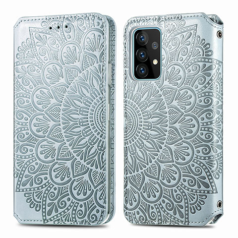 Coque Portefeuille Motif Fantaisie Livre Cuir Etui Clapet S01D pour Samsung Galaxy A52 4G Argent