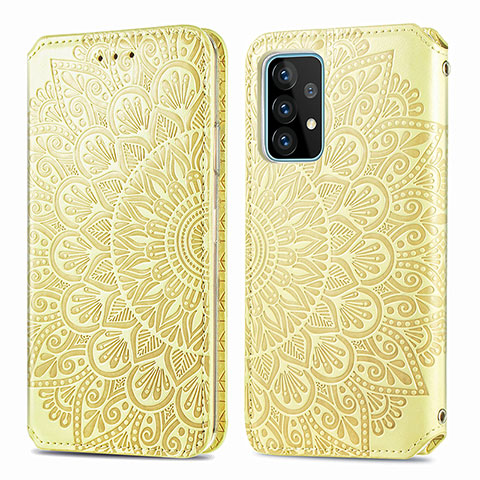 Coque Portefeuille Motif Fantaisie Livre Cuir Etui Clapet S01D pour Samsung Galaxy A52s 5G Or