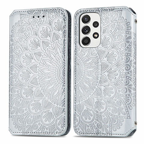 Coque Portefeuille Motif Fantaisie Livre Cuir Etui Clapet S01D pour Samsung Galaxy A53 5G Argent