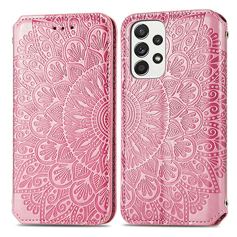 Coque Portefeuille Motif Fantaisie Livre Cuir Etui Clapet S01D pour Samsung Galaxy A73 5G Or Rose