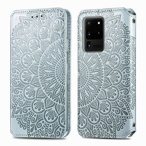 Coque Portefeuille Motif Fantaisie Livre Cuir Etui Clapet S01D pour Samsung Galaxy S20 Ultra 5G Argent