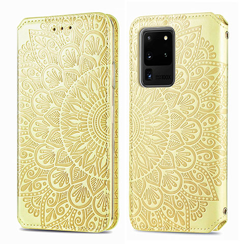 Coque Portefeuille Motif Fantaisie Livre Cuir Etui Clapet S01D pour Samsung Galaxy S20 Ultra 5G Or