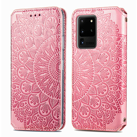 Coque Portefeuille Motif Fantaisie Livre Cuir Etui Clapet S01D pour Samsung Galaxy S20 Ultra 5G Or Rose