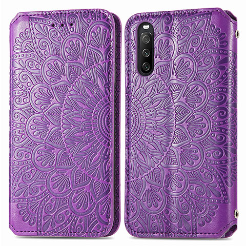 Coque Portefeuille Motif Fantaisie Livre Cuir Etui Clapet S01D pour Sony Xperia 10 III Lite Violet