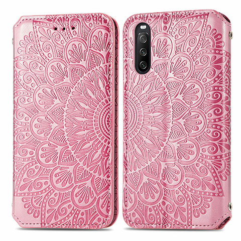 Coque Portefeuille Motif Fantaisie Livre Cuir Etui Clapet S01D pour Sony Xperia 10 III Or Rose