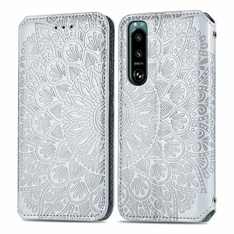 Coque Portefeuille Motif Fantaisie Livre Cuir Etui Clapet S01D pour Sony Xperia 5 III Argent