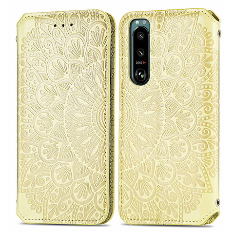 Coque Portefeuille Motif Fantaisie Livre Cuir Etui Clapet S01D pour Sony Xperia 5 III Or