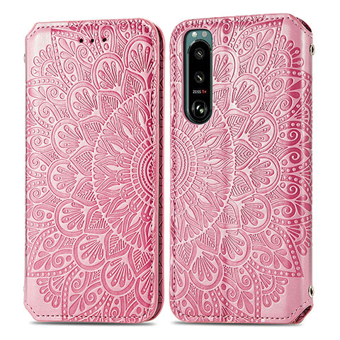 Coque Portefeuille Motif Fantaisie Livre Cuir Etui Clapet S01D pour Sony Xperia 5 III Or Rose