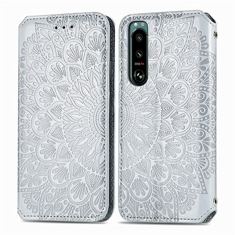 Coque Portefeuille Motif Fantaisie Livre Cuir Etui Clapet S01D pour Sony Xperia 5 IV Argent