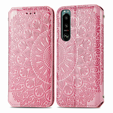 Coque Portefeuille Motif Fantaisie Livre Cuir Etui Clapet S01D pour Sony Xperia 5 IV Or Rose