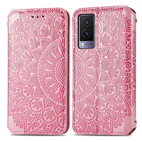 Coque Portefeuille Motif Fantaisie Livre Cuir Etui Clapet S01D pour Vivo V21e 5G Or Rose