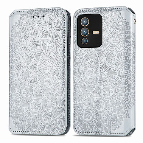 Coque Portefeuille Motif Fantaisie Livre Cuir Etui Clapet S01D pour Vivo V23 5G Argent