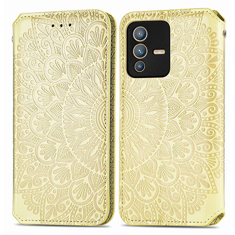 Coque Portefeuille Motif Fantaisie Livre Cuir Etui Clapet S01D pour Vivo V23 5G Or