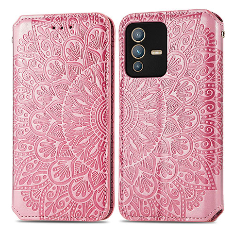 Coque Portefeuille Motif Fantaisie Livre Cuir Etui Clapet S01D pour Vivo V23 Pro 5G Or Rose