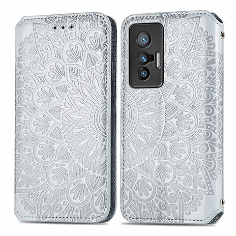 Coque Portefeuille Motif Fantaisie Livre Cuir Etui Clapet S01D pour Vivo X70 5G Argent