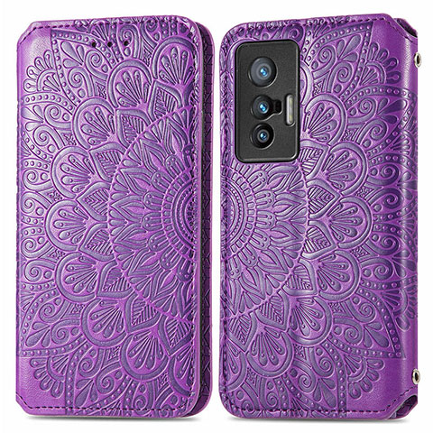 Coque Portefeuille Motif Fantaisie Livre Cuir Etui Clapet S01D pour Vivo X70 5G Violet