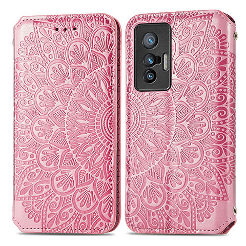 Coque Portefeuille Motif Fantaisie Livre Cuir Etui Clapet S01D pour Vivo X70t Or Rose