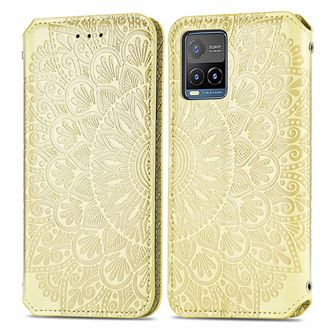 Coque Portefeuille Motif Fantaisie Livre Cuir Etui Clapet S01D pour Vivo Y21 Or