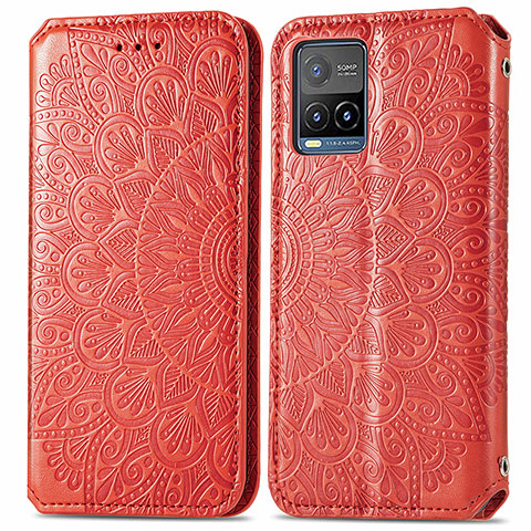 Coque Portefeuille Motif Fantaisie Livre Cuir Etui Clapet S01D pour Vivo Y21 Rouge