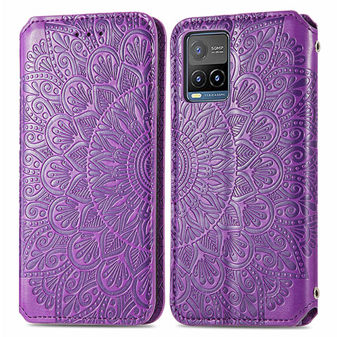 Coque Portefeuille Motif Fantaisie Livre Cuir Etui Clapet S01D pour Vivo Y21e Violet