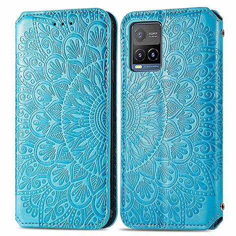 Coque Portefeuille Motif Fantaisie Livre Cuir Etui Clapet S01D pour Vivo Y21G Bleu