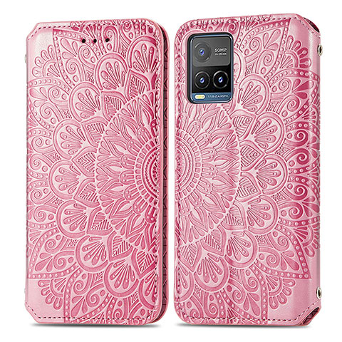 Coque Portefeuille Motif Fantaisie Livre Cuir Etui Clapet S01D pour Vivo Y21G Or Rose