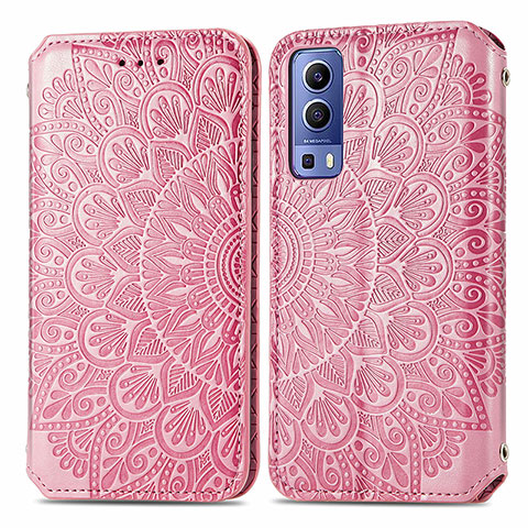 Coque Portefeuille Motif Fantaisie Livre Cuir Etui Clapet S01D pour Vivo Y75s 5G Or Rose