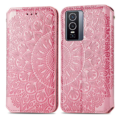 Coque Portefeuille Motif Fantaisie Livre Cuir Etui Clapet S01D pour Vivo Y76 5G Or Rose