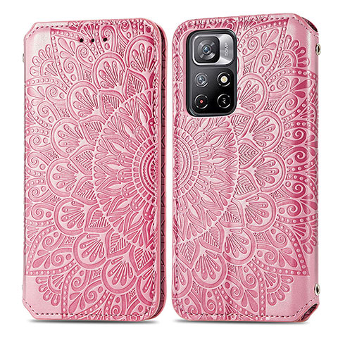 Coque Portefeuille Motif Fantaisie Livre Cuir Etui Clapet S01D pour Xiaomi Poco M4 Pro 5G Or Rose