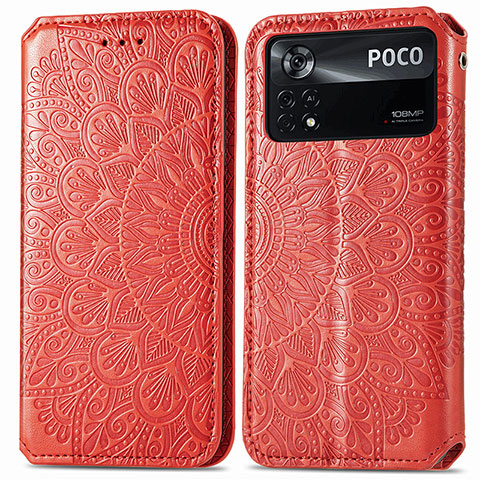 Coque Portefeuille Motif Fantaisie Livre Cuir Etui Clapet S01D pour Xiaomi Poco X4 Pro 5G Rouge