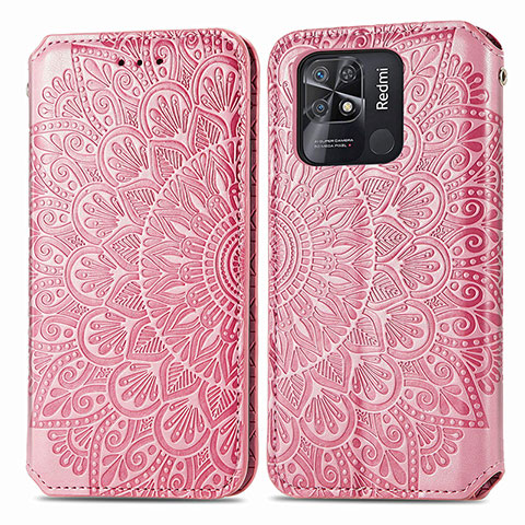 Coque Portefeuille Motif Fantaisie Livre Cuir Etui Clapet S01D pour Xiaomi Redmi 10 India Or Rose