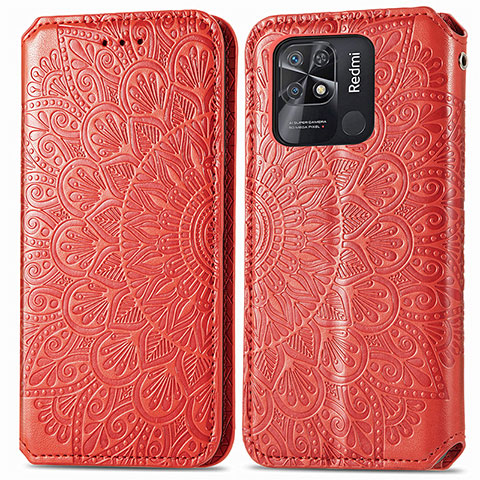 Coque Portefeuille Motif Fantaisie Livre Cuir Etui Clapet S01D pour Xiaomi Redmi 10 Power Rouge