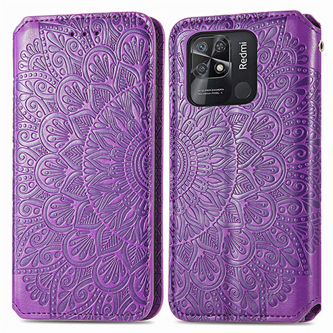 Coque Portefeuille Motif Fantaisie Livre Cuir Etui Clapet S01D pour Xiaomi Redmi 10 Power Violet