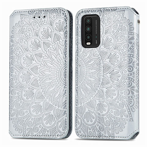 Coque Portefeuille Motif Fantaisie Livre Cuir Etui Clapet S01D pour Xiaomi Redmi 9 Power Argent