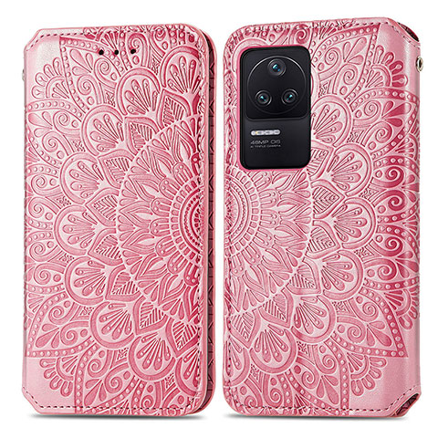 Coque Portefeuille Motif Fantaisie Livre Cuir Etui Clapet S01D pour Xiaomi Redmi K40S 5G Or Rose