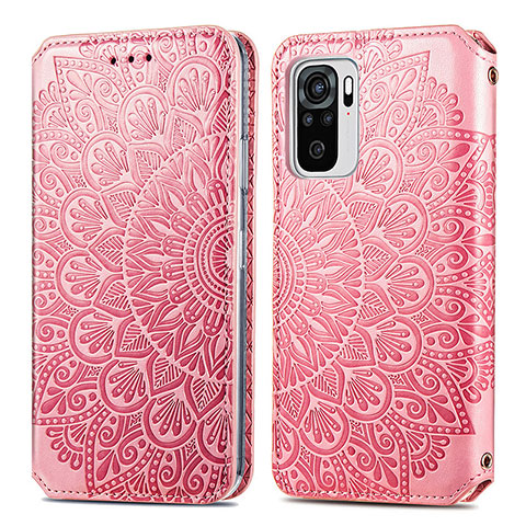 Coque Portefeuille Motif Fantaisie Livre Cuir Etui Clapet S01D pour Xiaomi Redmi Note 10S 4G Or Rose