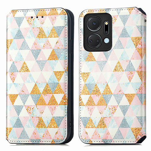 Coque Portefeuille Motif Fantaisie Livre Cuir Etui Clapet S02D pour Huawei Honor X7a Blanc