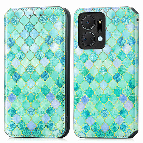 Coque Portefeuille Motif Fantaisie Livre Cuir Etui Clapet S02D pour Huawei Honor X7a Vert