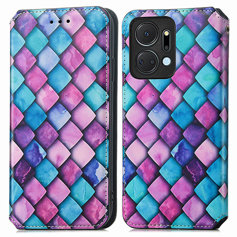 Coque Portefeuille Motif Fantaisie Livre Cuir Etui Clapet S02D pour Huawei Honor X7a Violet