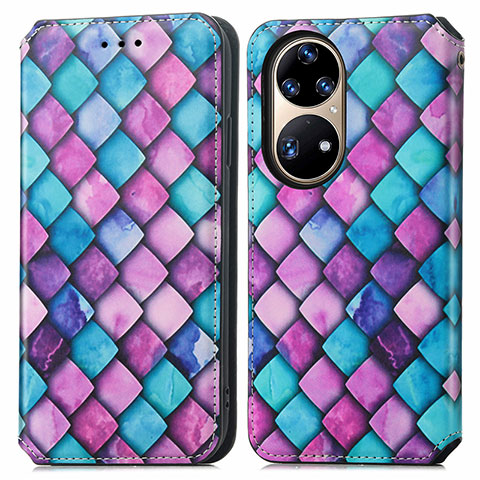 Coque Portefeuille Motif Fantaisie Livre Cuir Etui Clapet S02D pour Huawei P50 Pro Violet