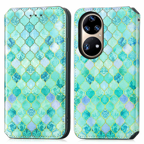 Coque Portefeuille Motif Fantaisie Livre Cuir Etui Clapet S02D pour Huawei P50e Vert