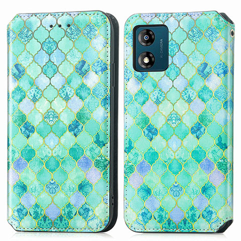 Coque Portefeuille Motif Fantaisie Livre Cuir Etui Clapet S02D pour Motorola Moto E13 Vert